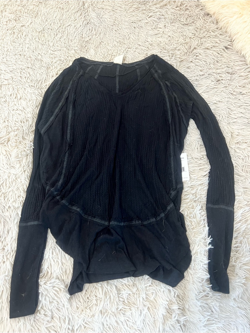 Free People Black Long Sleeve V-Neck Top